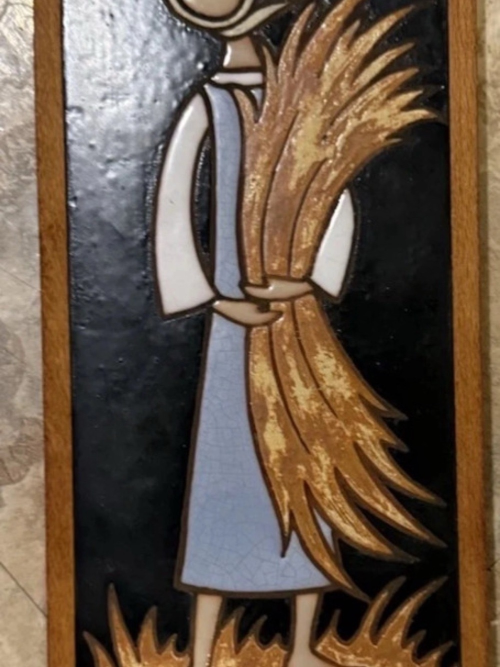 MCM Greek ceramic art tile wall plaque, Helen Michaelides Mixandidou folk art